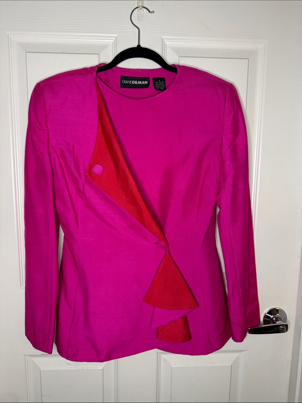 Diane Gilman Vintage Hot Pink Jacket with Red Ruffle Accent